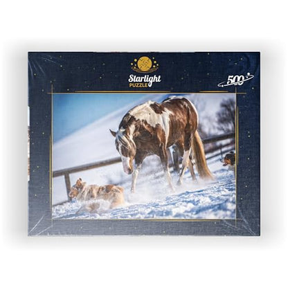 MyPuzzle American Paint Horse On Snow - Premium 500 Piece Jigsaw Puzzle for Adults