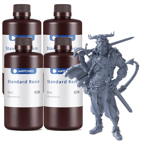 ANYCUBIC 3D Printer Resin Bundle, 405nm High Precision Fast Curing UV Photopolymer Resin for LCD 3D Printing, 4Packs*1kg Grey, 4kg in Total
