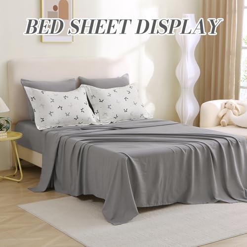 Jameswish 7 Pieces Black Bow Comforter Set for Girls Kids Soft Fluffy Bedding Set Full Size Bed in A Bag as Gifts (1 Comforter, 1 Flat Sheet, 1 Fitted Sheet, 2 Pillowcase and 2 Pillow Sham) Jameswish