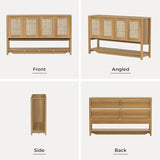 LubanNese 55" Rattan Sofa Console Table, Boho Wood Entryway Storage Cabinet with 4 Doors & Adjustable Shelf, Multifunctional Coffee Bar Sideboard Buffet for Kitchen, Dining Room, Living Room LubanNese