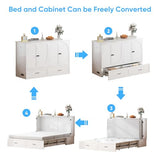 Mjkone Queen Size Murphy Bed Cabinet with Drawers & Tri-Folding Mattress, Modern Multifunctional Guest Chest Cabinet Wall Bed with USB Charging Station for Bedroom Living Room Apartment - White Mjkone