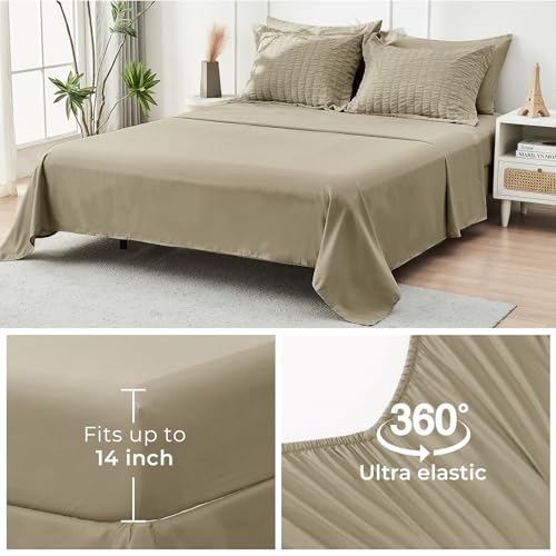 HYMOKEGE Linen Queen Comforter Set Seersucker 7 Pieces, All Season Luxury Bed in a Bag Queen for Bedroom, Bedding Set with Comforter, Sheets, Pillowcases & Shams HYMOKEGE