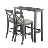 LUMISOL 3 Piece Pub Table and Chair Set, Small Wood Counter Height Table Set, 3 Piece High Top Dining Table Set for Breakfast Nook, Gray LUMISOL
