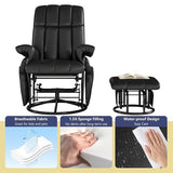 AODAILIHB 360° Swivel Glider Recliner with Ottoman, Nursing Glider Rocking Chair with Foot Rest & 2 Side Pockets for Nursery, Living Room, Bedroom, Office, Black