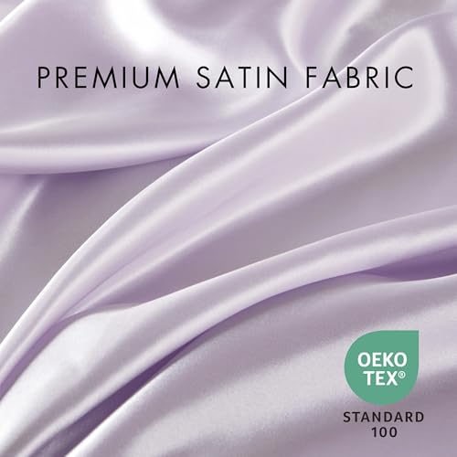 Madison Park Satin Sheets Twin Size, Luxurious Silky Bed Sheets, Elastic 14" Pocket fits up to 16" Mattress, Wrinkle-Free, Soft Satin Bed Sheet Set, Lilac 4 Piece Madison Park