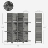 HOMCOM Room Divider, 4 Panel 67" Tall Wood Privacy Screen with 3 Display Shelves, and Folding Storage for Bedroom or Home Office, Gray HOMCOM