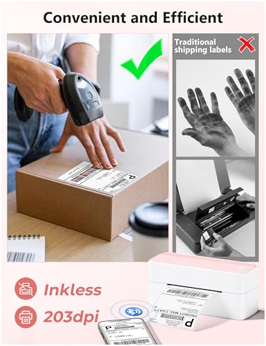 Phomemo Bluetooth Thermal Label Printer, 241BT 4X6 Wireless Shipping Label Printer for Small Business, Pink Labels Printers for Shipping Package, Compatible with iPhone, Android, Shopify, Amazon, USPS Phomemo