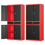LISSIMO Metal Garage Storage Cabinet with Locking Doors and Drawer, 71" Steel Tool Storage Cabinet with Adjustable Shelves for Garage,Office,Warehouse (Red Black) LISSIMO