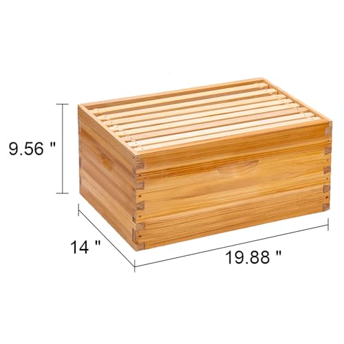 Honey Lake 8 Frame Bee Hive Box, Langstroth Deep Brood Honey Bee Box Dipped in 100% Beeswax for Beekeeper, Bee Hive Boxes with Frames and Waxed Foundations (Unassembled) Honey Lake