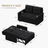 DWVO 55" Convertible Sofa Bed, 3-in-1 Sleeper Sofa with Pull-Out Bed, Linen Futon Couch with Adjustable Backrest and Side Pocket, Modern Loveseat for Living Room Apartment, Balck DWVO