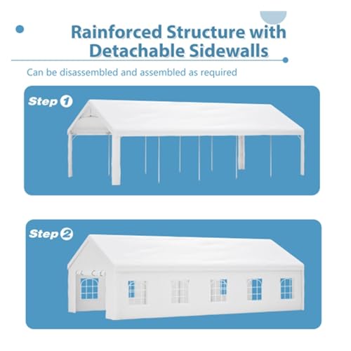 Heavy Duty Party Tent Gazebo, 32x16 ft, Waterproof PE Canopy with Detachable Sidewalls, White Generic