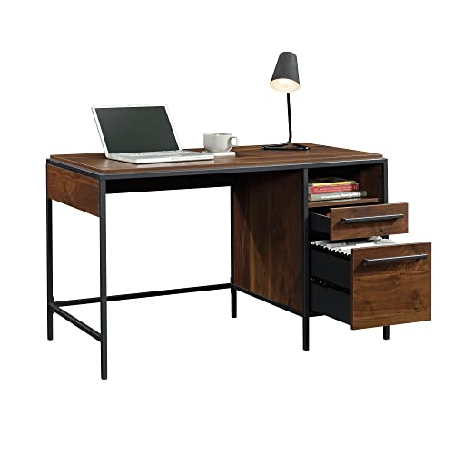 Sauder Nova Loft Single Ped Desk, L: 48.74" x W: 24.96" x H: 29.53", Grand Walnut Finish - WoodArtSupply