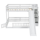 PVWIIK Twin Over Full Staircase Bunk Bed for Girls Boys,Kid,Wood Bunkbeds with Safety Guardrails,No Box Spring Needed & Space Saving Design, White PVWIIK