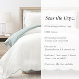 Lush Decor Coastal Chic Scalloped Edge Cotton Duvet Cover Set, 3 Piece Set, Full/Queen, Blue & White - Queen Bedding Set - White Duvet Cover Queen - Coastal Decor Lush Decor