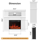 BOSSIN 43" Electric Fireplace with Mantel, 14-Color LED Light Strip, 23 inch Insert, Freestanding TV Stand with Heater, Wooden Surround, Faux Log & LED Flames, Remote Control, 750W/1500W, White BOSSIN