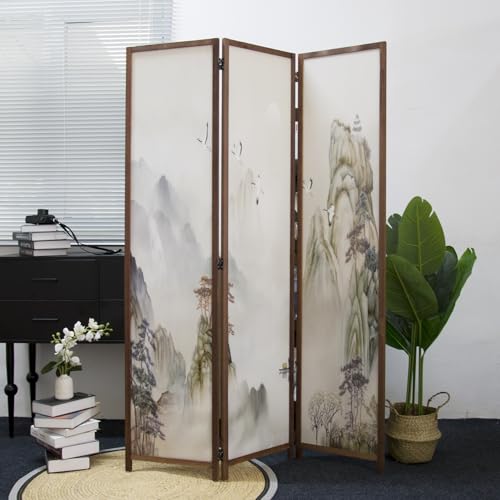 Furnnylane 3 Panel Room Divider Screen,Double Faced Room Divider Folding Wall Divider for Room Separation,Mountains and Waters Landscape,67" H x 47.2" W Furnnylane