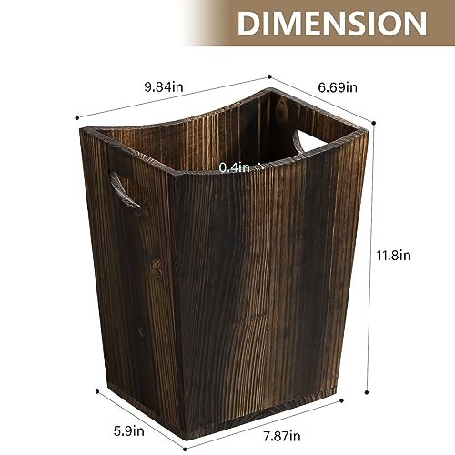 SEHERTIWY Wood Trash Can, Farmhouse Wastebasket Bin for Bathroom, Office, Bedroom, Living Room, Small Square Rustic Garbage Container (Wood-Brown) SEHERTIWY