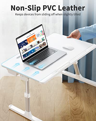 Laptop Bed Tray Table, SAIJI Adjustable Bed Desk for Laptop, Foldable Laptop Stand with Storage Drawer for Eating, Working, Writing, Gaming, Drawing (White, X-Large) SAIJI