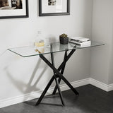 NIERN Tempered Glass Console Table with Metal Legs, Modern Narrow Sofa Table for Hallway Entryway (Black, 39"x18"x30") NIERN