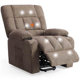Sweetcrispy Power Lift Recliner Chair with Vibration Massage and Heat for Adults, Ergonomic Overstuffed Breathable Fabric Reclining Chair with Side Pockets, Remote Control, Living Room, Bedroom, Brown