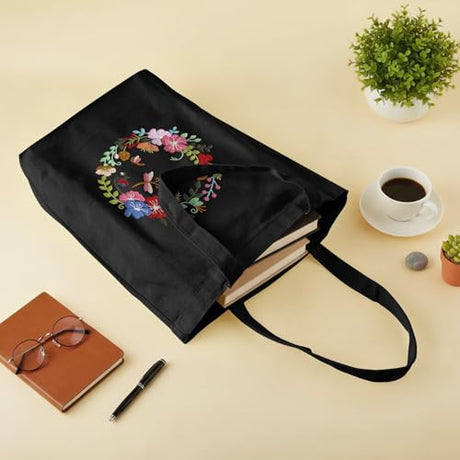 ERKOON Canvas Tote Bag Embroidery Kit for Beginners, Floral Arts Crafts Cross Stitch Kits for Adults Including Stamped Embroidery Bag with Hoops, Needle, Instruction and Color Threads(Wreath) ERKOON