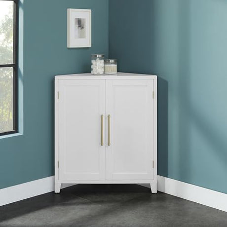 Crosley Furniture Roarke Stackable Corner Pantry Storage Cabinet with Shelves, Kitchen, Dining, Laundry, White Crosley Furniture