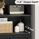 GarveeHome Farmhouse Bookcase with Doors 11.8in Depth Display Storage Shelves 71.4in Tall Industrial Bookshelf Wooden 6 Shelf Bookshelves for Bedroom, Living Room, Home Office (Black) GarveeHome