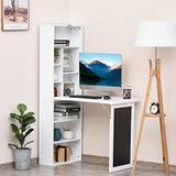 Zentrava Foldable Wall Mounted Desk with Storage Shelves, Fold Out Convertible Computer Table with Blackboard, Folding Writing Table Workstation for Small Spaces,Home Office (White) Zentrava