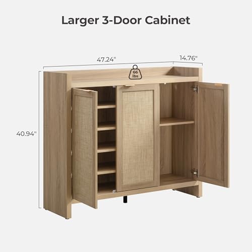 SICOTAS Shoe Storage Cabinet, 30 Pairs Rattan Shoe Cabinet Storage for Entryway, 6-Tier 41" Tall Large Shoe Cabinet, Boho Farmhouse Cabinet with Doors for Entryway Hallway Living Room, Light Oak SICOTAS