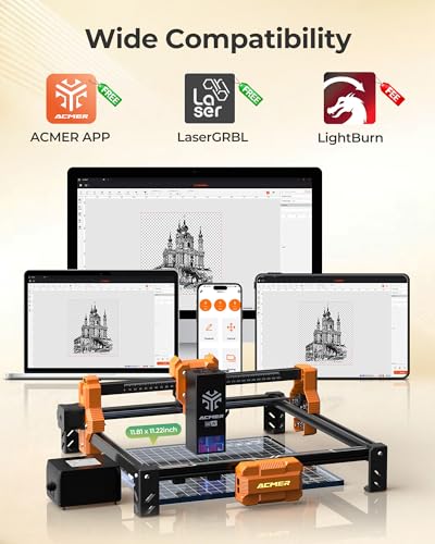Acmer S2 20W Laser Engraver, Diode Lazer Machine with 25L Air Assist, High Precision Laser Engraving & Cutting Machine, 300×285mm DIY Laser Cutter for Wood, Acrylic, Leather, Ceramic ACMER