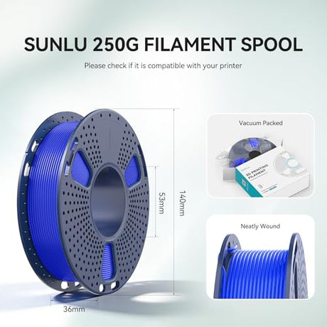 SUNLU 3D Printer Filament Bundle PLA Filament 1.75mm, Individually Vacuum Packed, 0.25kg per Spool, 2kg in Total, 8 Pack, Black+Bone White+Grey+Brown+Red+Blue+Olive Green+Wood SUNLU