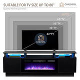 oneinmil 70" Modern Electric Fireplace TV Stand for TVs Up to 80 inch, with Electronic Flame and LED Lights, Luxury High Gloss Finish Entertainment Center, TV Console Cabinet for Living Room, Black oneinmil