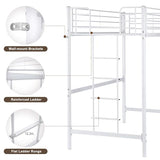 Bonnlo Metal Loft Bed with Stairs and Flat Rung, Junior Bed Full Size High Loft Bed for Kids/Teens/Adults, No Box Spring Required, White Bonnlo