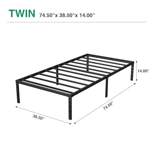 RRG Twin Bed Frames, Single Bed, 14 Inch Heavy Duty Metal Platform with Storage, Easy Assembly, Noise Free, Non Slip Black Bed Frame Twin Size RRG