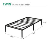RRG Twin Bed Frames, Single Bed, 14 Inch Heavy Duty Metal Platform with Storage, Easy Assembly, Noise Free, Non Slip Black Bed Frame Twin Size RRG