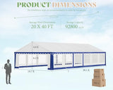 AMERLIFE 20 x 40 FT Party Tent with Rolled Sidewalls, Heavy Duty Wedding Tent for Party Outside with Zinc Alloy Tube & Spiral Stakes, Waterproof Event Shelters, White & Blue AMERLIFE