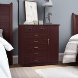 Hodedah 7 Drawer Jumbo Chest, Five Large & Two Smaller Drawers with Two Lock, Hanging Rod, and Three Shelves | Mahogany, 17.76" D X 47.24" W X 48.39" H Hodedah