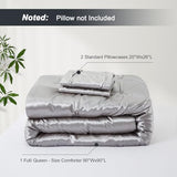 Lanest Housing Full/Queen Size Satin Comforter Set Grey, 3 Pieces Soft and Lightweight Silk Bedding, All Season Fluffy Down Alternative Comforter Bed Set Lanest Housing