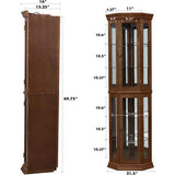 GPCRAC Corner Curio Cabinet with Lights, Adjustable Tempered Glass Shelves, Mirrored Back, Display Cabinet (Walunt(Tall)) GPCRAC