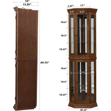 GPCRAC Corner Curio Cabinet with Lights, Adjustable Tempered Glass Shelves, Mirrored Back, Display Cabinet (Walunt(Tall)) GPCRAC