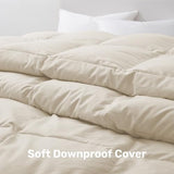 UNIKOME Goose Feather Down Fiber Comforter Queen Size, All Season Duvet Insert with Soft Downproof Cover, Cloud-Like Fluffiness Bed Comforters with Corner Tabs (Full/Queen, Cream, 88"X88") UNIKOME