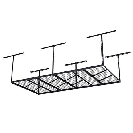 FLEXIMOUNTS Pro 4x8 Overhead Garage Storage Rack,Adjustable Garage Storage Organization Systerm,Heavy Duty Metal Garage Ceiling Storage Racks,800lbs Weight Capacity,Black FLEXIMOUNTS