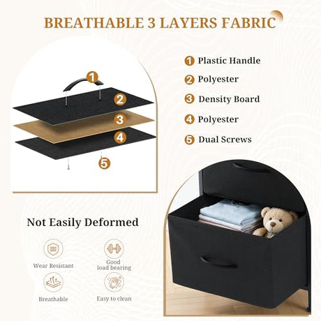 Accver Nightstand, 2 Drawer Dresser Bedside Storage Furniture, Small Dresser with 2 Drawers, End Table with Fabric for Bedroom, Closet, Entryway, College Dorm, Black Accver