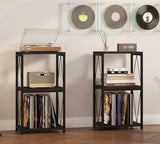 Y&M 3-Tier Record Player Stand with Vinyl Record Storage, Turntable Stand Record Shelf Display Table for Album, Turntable Holder, End Table for Bedroom, Living Room, Black Y&M