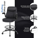Misolant Drafting Chair, Tall Office Chair for Standing Desk, High Leather Executive Office Chair with Adjustable Height and Flip-up Armrest for Counter Height Desk Misolant