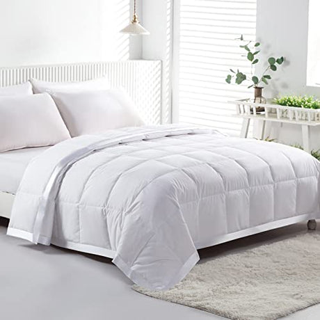 APSMILE Lightweight Down Feather Fibers Blanket, Summer Cooling Down Feather Fibers Comforter Twin Size, Ultra-Soft Breathable Thin Bed Quilt Duvet with Satin Trim(Twin, Cream White) APSMILE
