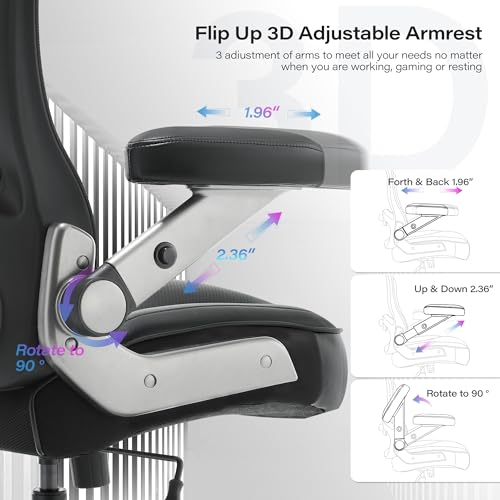 600lbs Big and Tall Office Chair- Heavy Duty Executive Computer Chair with 3D Flip Arms Large Wheels, Ergonomic Mesh High Back Desk Chair, Extra Wide Seat Adjustable Lumbar Support&Headrest Petheivun