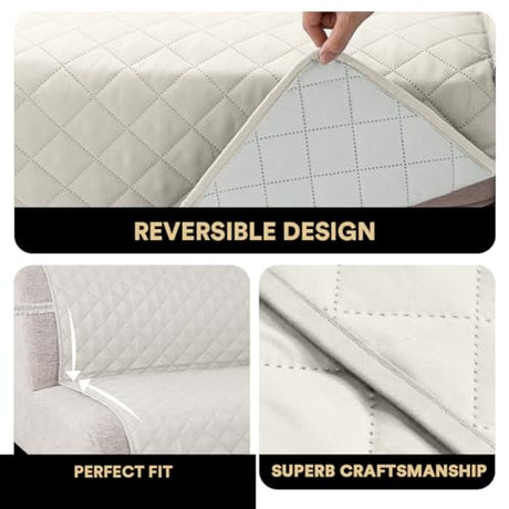 PrinceDeco Futon Slipcover Armless Futon Bed Cover Furniture Protector with Elastic Bottom Reversible Quilted Couch Cover Width Up to 70" Water Resistant Couch Cover for Pets,Ivory PrinceDeco