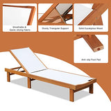 Tangkula Outdoor Wood Chaise Lounge Chair, Patio Chaise Lounger with 5-Postion Adjustable Back, Eucalyptus Wood Reclining Lounge Chair with Breathable Fabric for Poolside Lawn Backyard (1, White) Tangkula