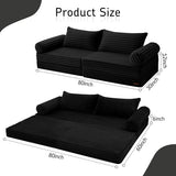 MeMoreCool Convertible Sofa Bed, Folding Floor Couch Bed Queen, Pull Out Sleeper Couch with Pillows, Fold Out Futon Sofa for Bedroom Living Room Small Space, Corduroy Black MeMoreCool